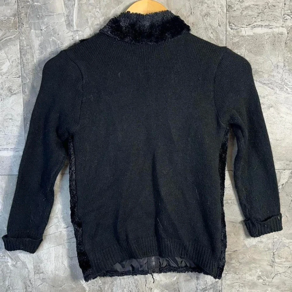 Black faux fur zip up‎ jacket Kids Medium 10-12 #fauxfur #jacket